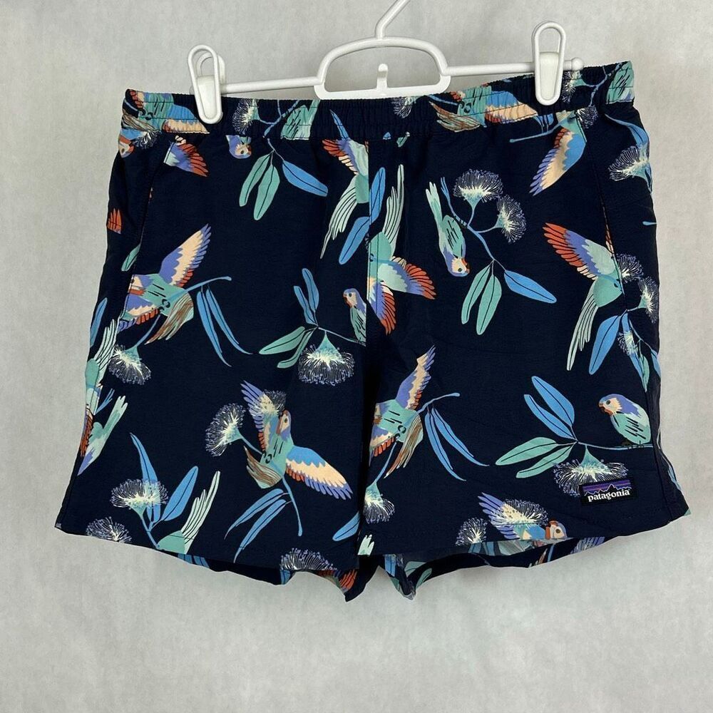 Patagonia Women's Baggies Shorts Sz Medium Parrots Stone Blue Birds 4” Inseam